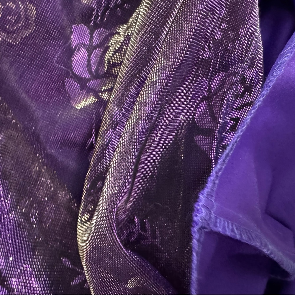 Vintage Purple Holographic Mesh Floral Midi Dress Y2K Size Large - Picture 4 of 11